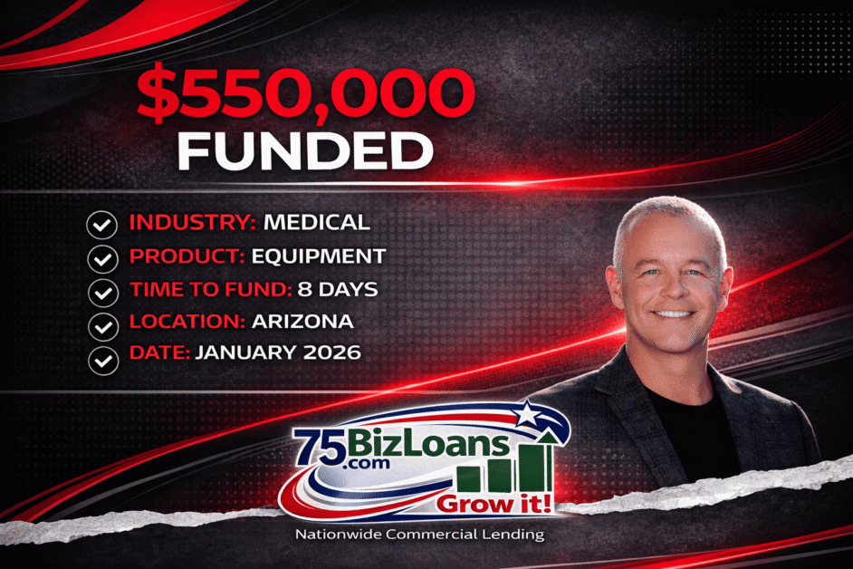 75BizLoans.com $550,000 funded medical equipment financing in Arizona in 8 days January 2026