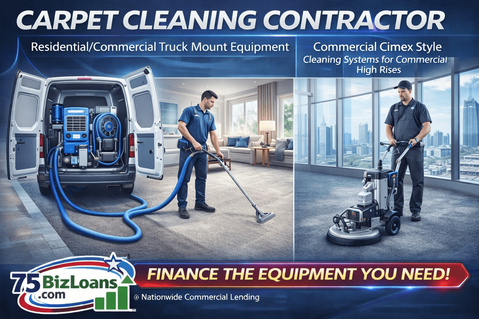 carpet cleaning contractor financing vans truck mount equipment extraction machines commercial cleaning business funding