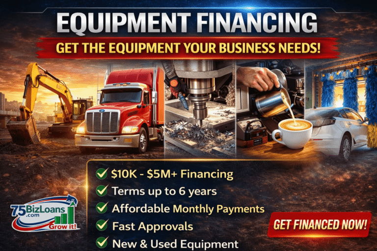 Equipment Financing for construction, manufacturing, trucks, CNC machines, coffee shops, and car wash equipment