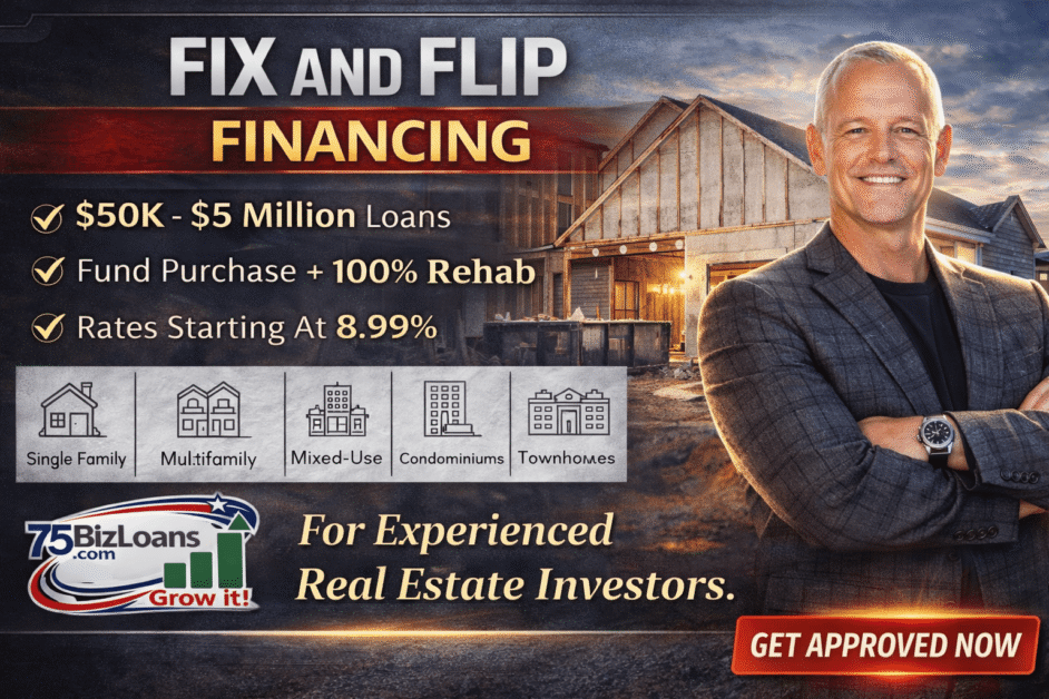 Fix and Flip Financing for real estate investors funding up to 80% purchase price and 100% rehab costs
