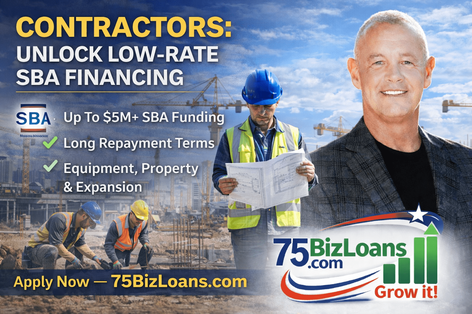 SBA loans for construction companies helping contractors finance equipment expansion and business growth