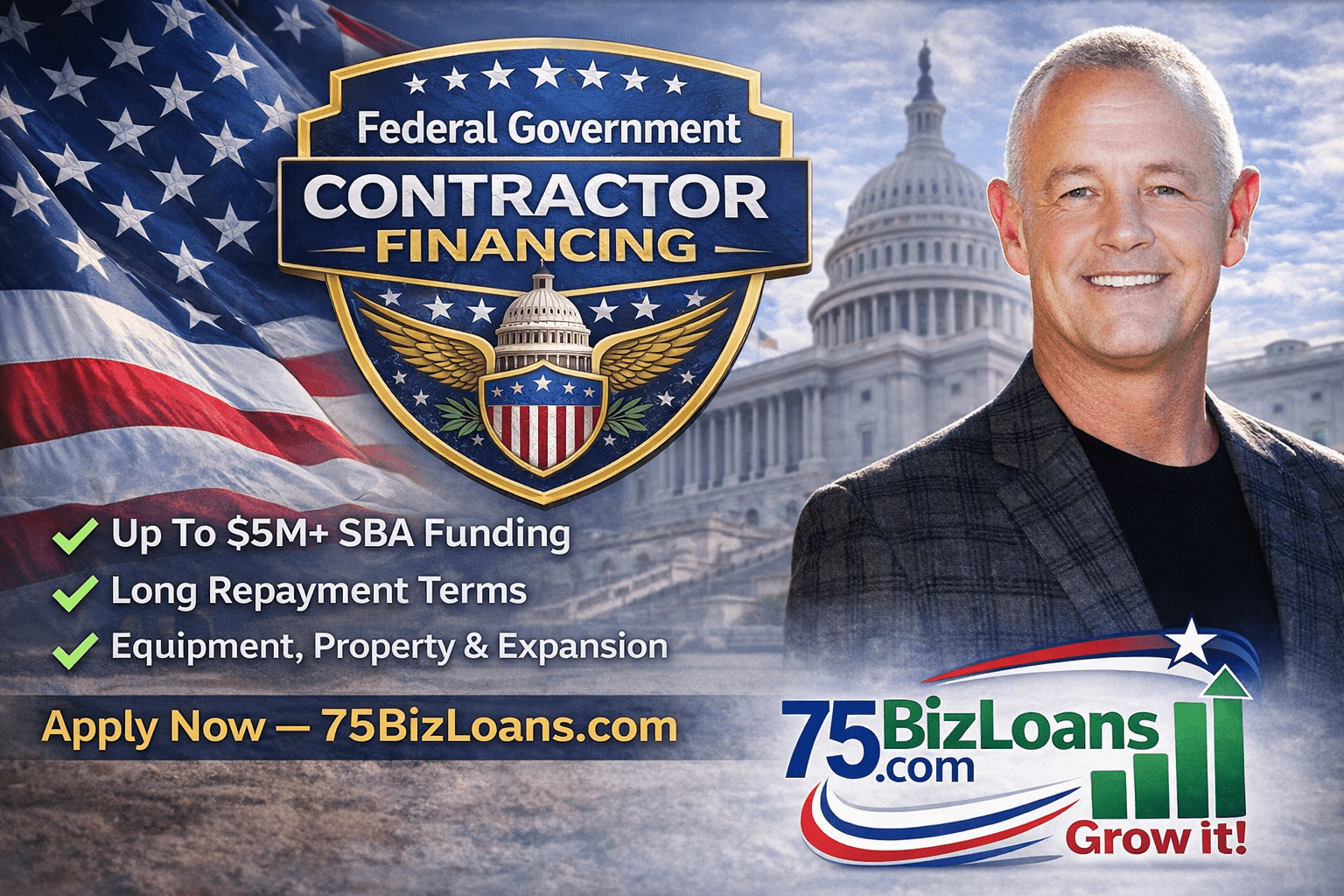 Federal government contractor financing for payroll equipment and materials while waiting for government contract payments