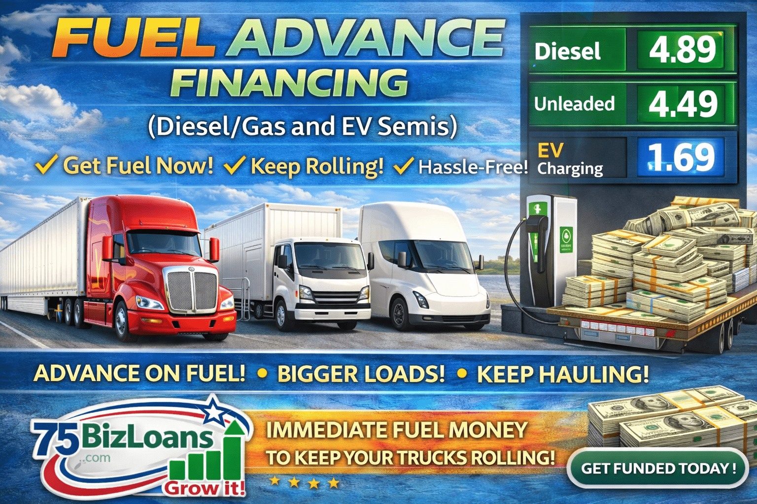 fuel advance financing for trucking companies owner operators freight carriers fuel and ev charging funding transportation companies