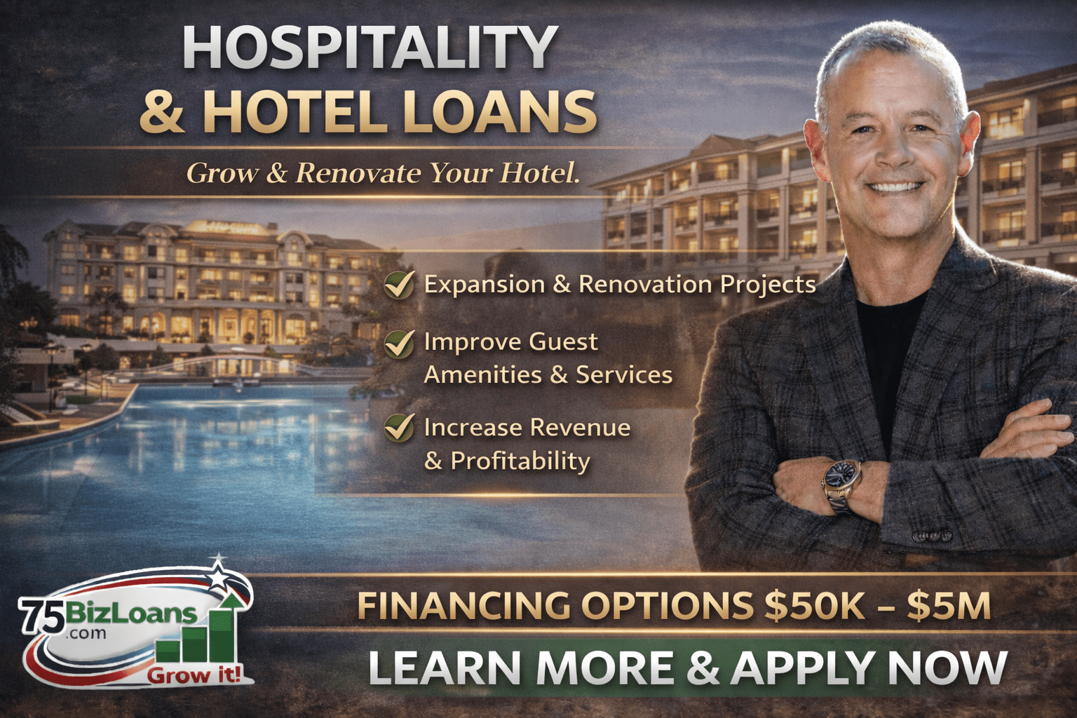 Hospitality and Hotel Loans for hotel renovation working capital acquisition and property growth