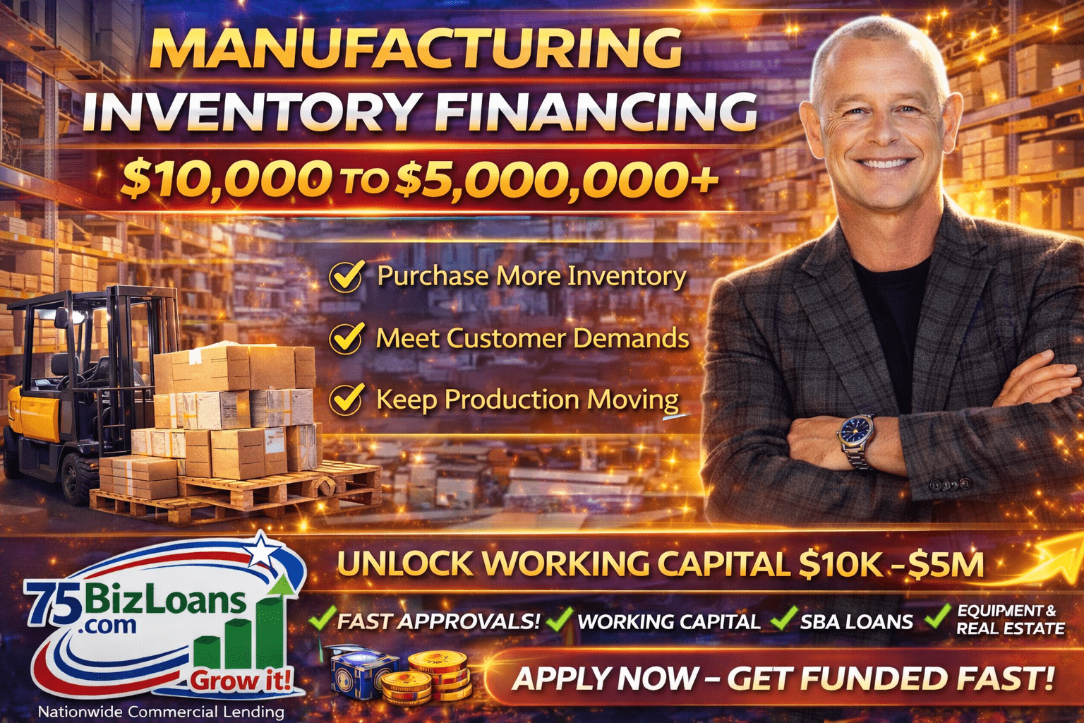 Manufacturing Inventory Financing for raw materials components supplier payments and production growth