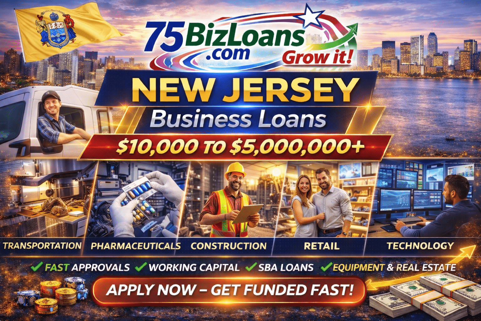 New Jersey business loans fast commercial funding equipment financing SBA loans and working capital up to $5 million from 75BizLoans.com