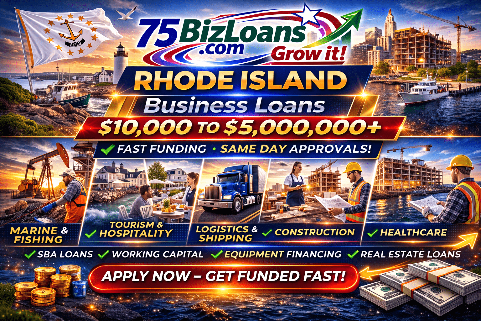 Rhode Island business loans fast commercial funding equipment financing SBA loans and working capital up to $5 million from 75BizLoans.com