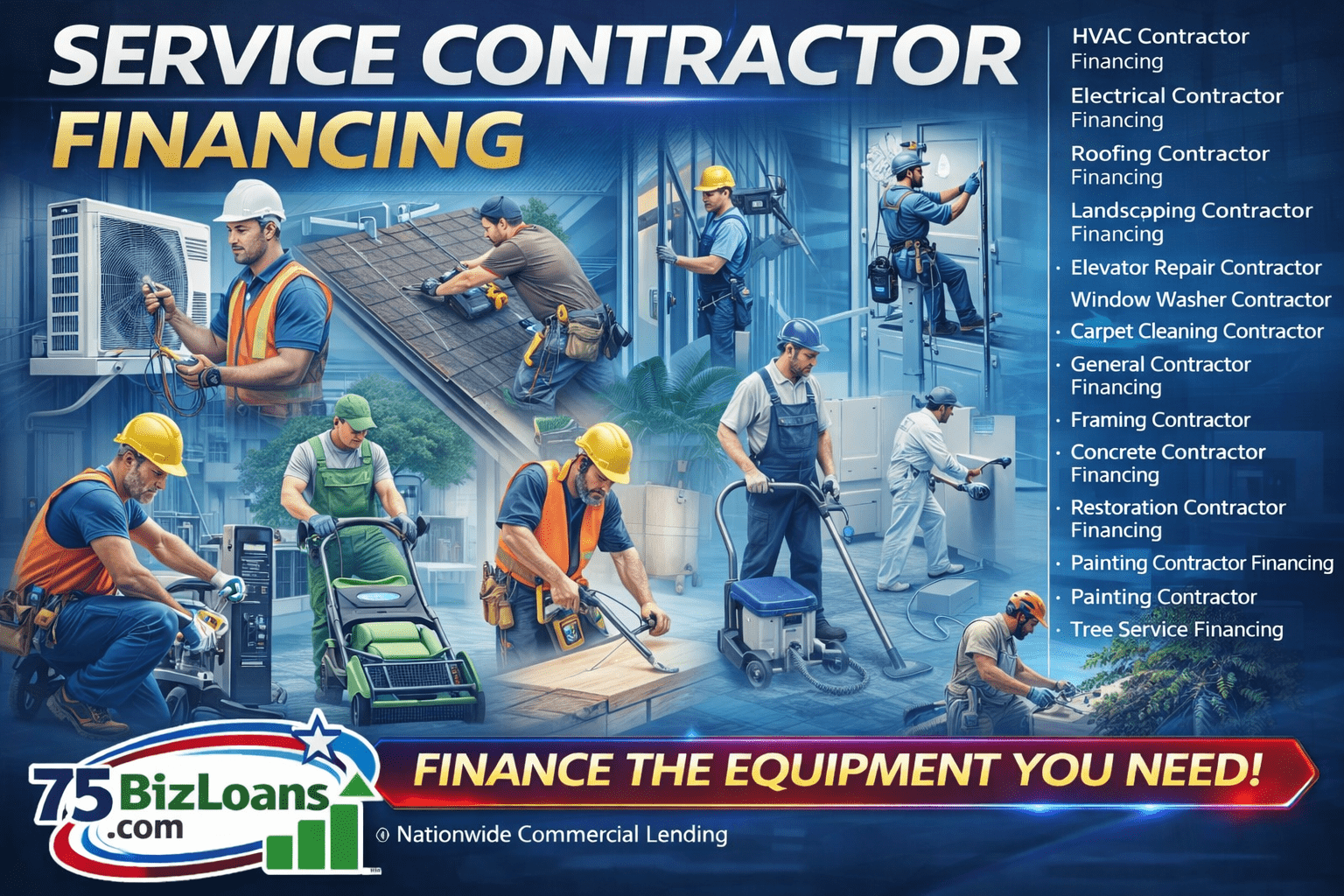 Service contractor financing fast commercial funding for trucks tools equipment payroll and working capital for plumbing HVAC electrical roofing and landscaping contractors