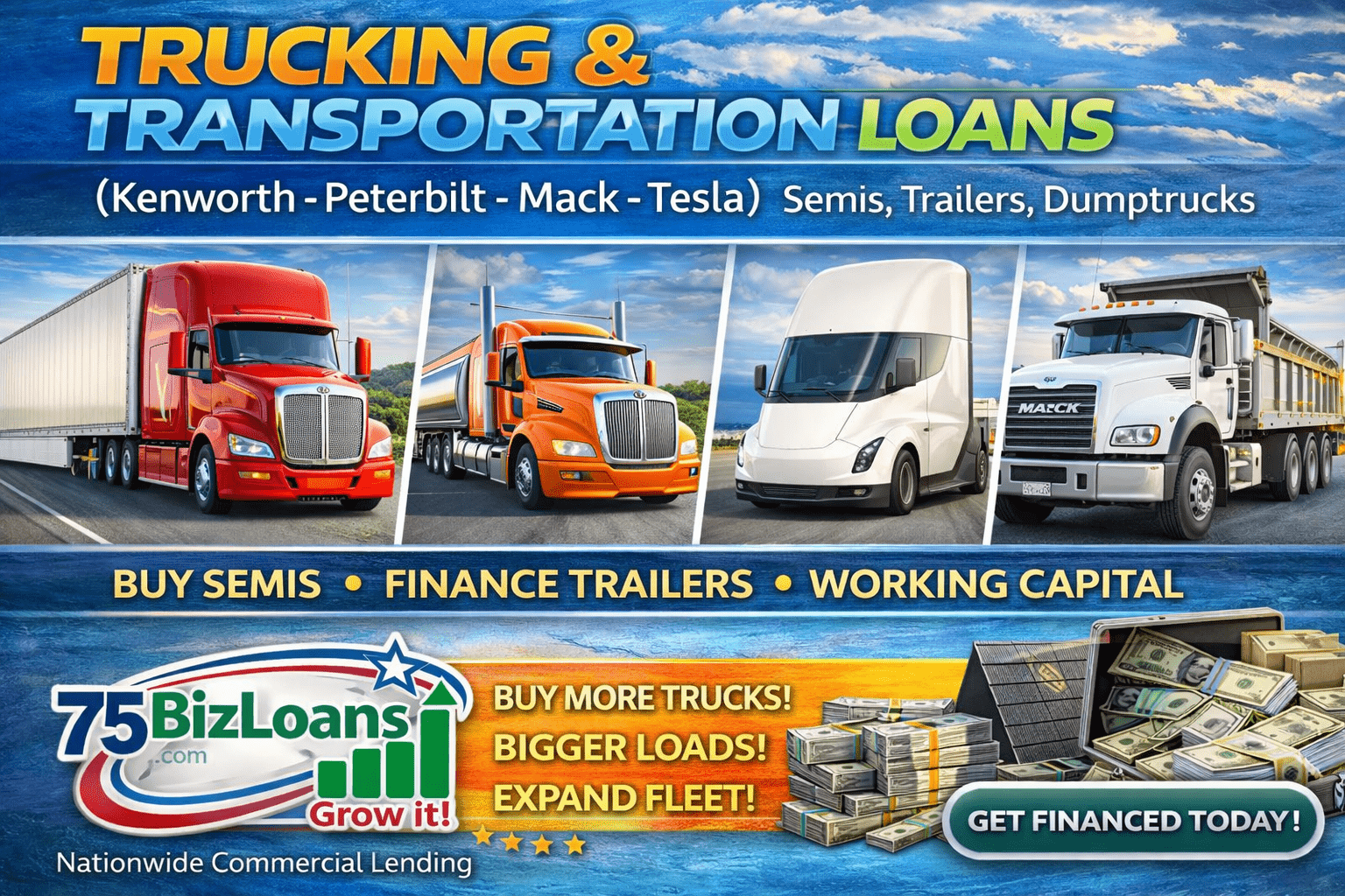 trucking transportation loans for semi trucks trailers fleet expansion financing for trucking companies freight carriers owner operators