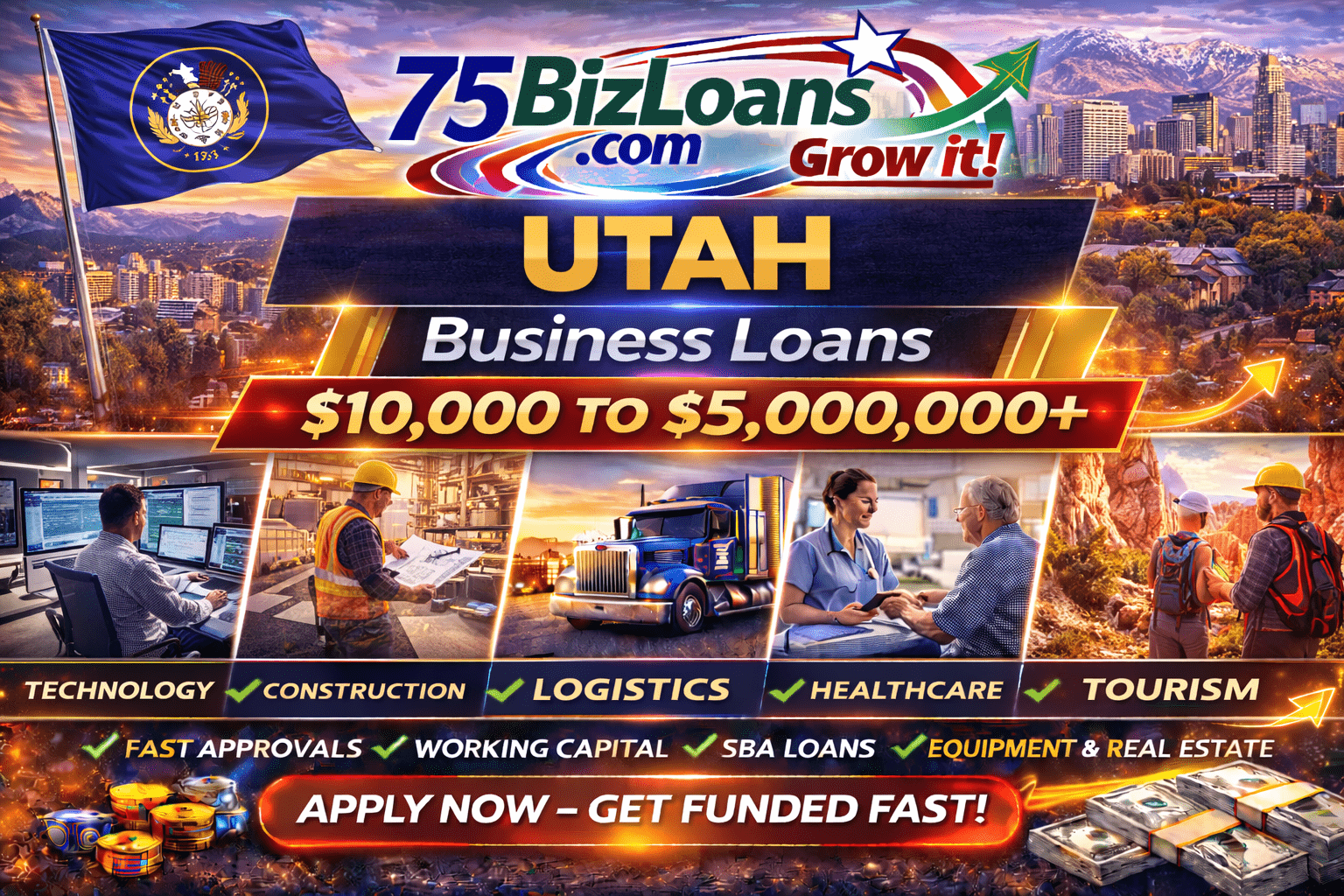 Utah business loans fast commercial funding equipment financing SBA loans and working capital up to $5 million from 75BizLoans.com