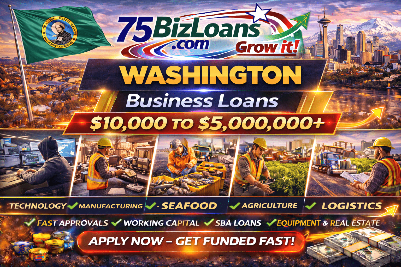 Washington business loans fast commercial funding equipment financing SBA loans and working capital up to $5 million from 75BizLoans.com
