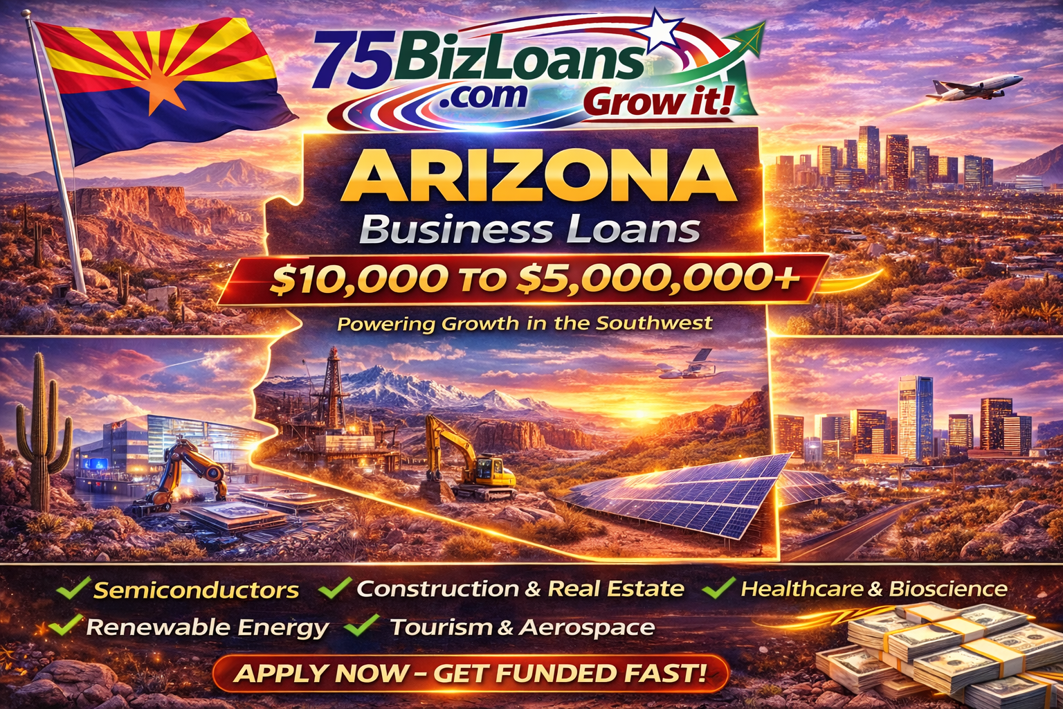 Arizona business loans fast commercial funding equipment financing SBA loans and working capital up to $5 million from 75BizLoans.com