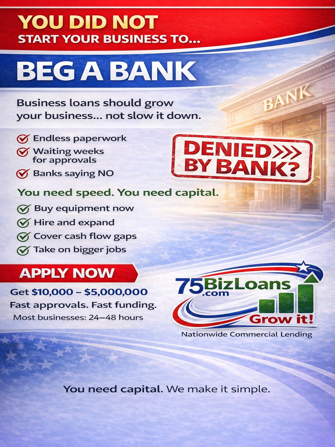 Fast business loans no bank hassle get approved in 24 to 48 hours 75BizLoans