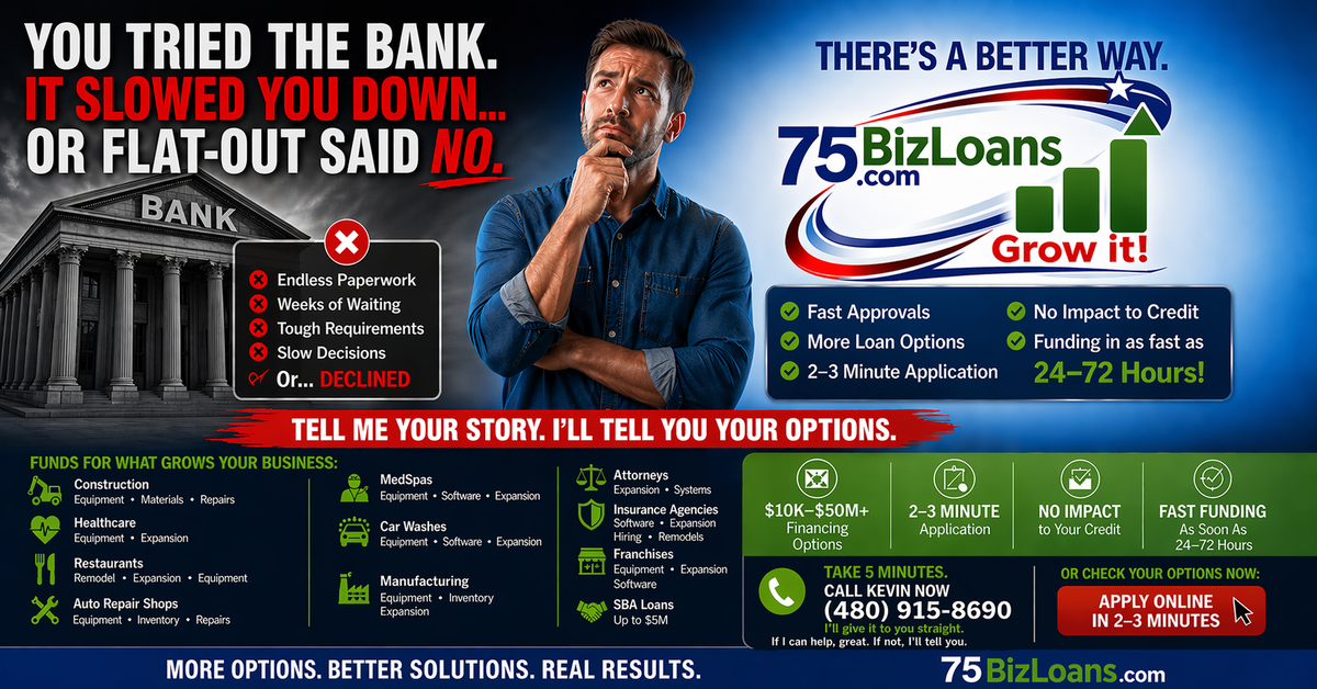 Fast business loans no bank hassle approved in 24 to 72 hours with 75BizLoans