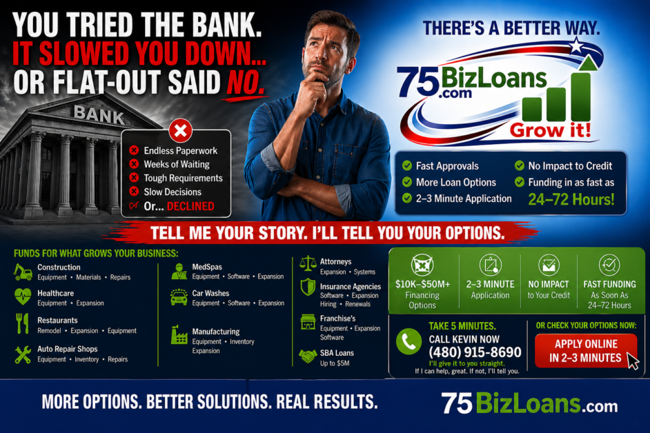 Fast business loans no bank hassle approved in 24 to 72 hours with 75BizLoans