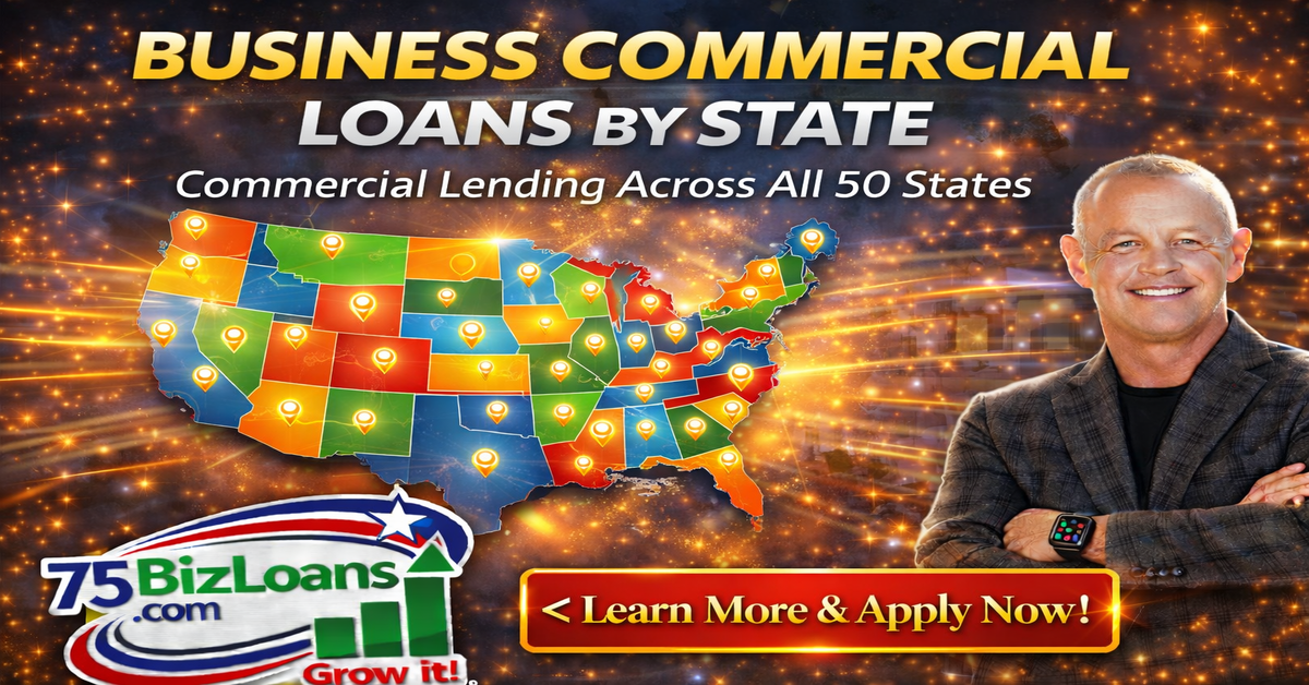 Business loans by state map of all 50 states, nationwide commercial financing from 75BizLoans.com