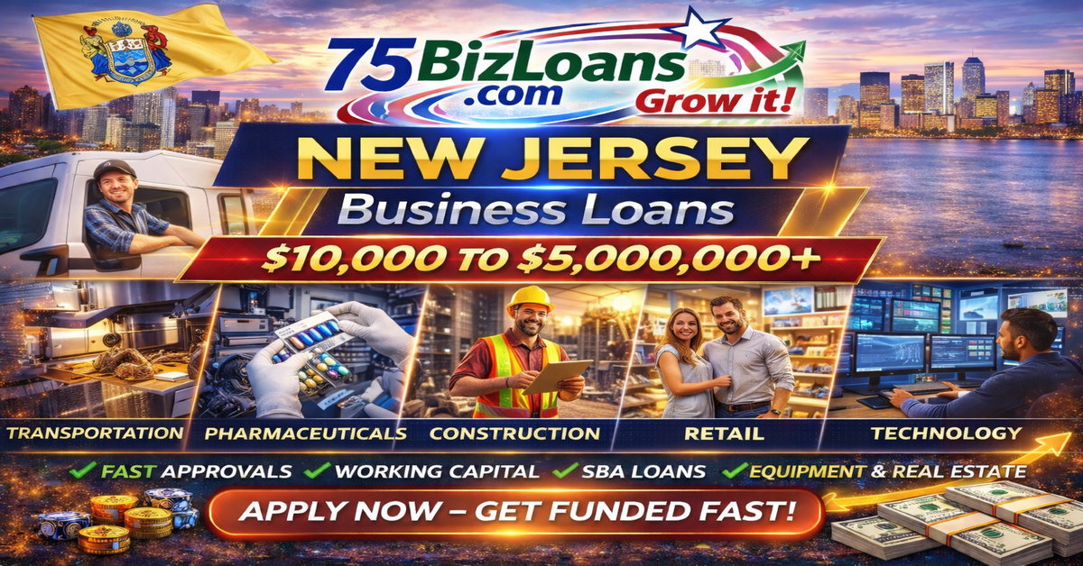 New Jersey business loans for pharmaceutical, logistics, port and finance companies in Newark, Jersey City and Trenton